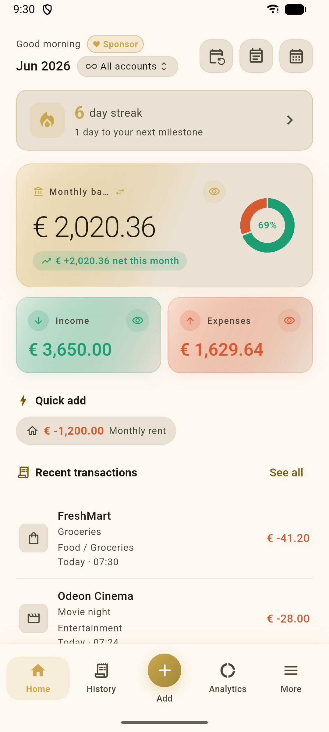 Coinly home dashboard