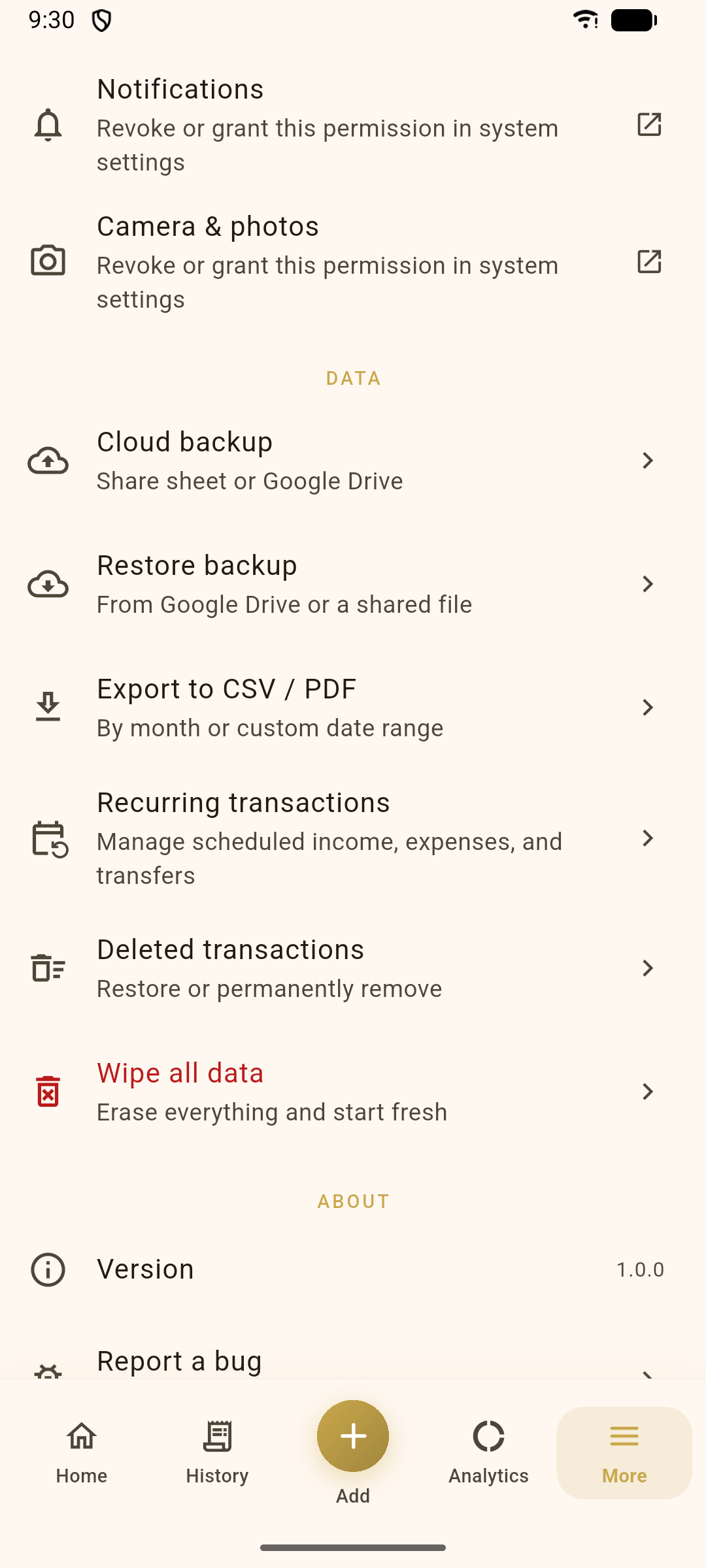 Data and backup options