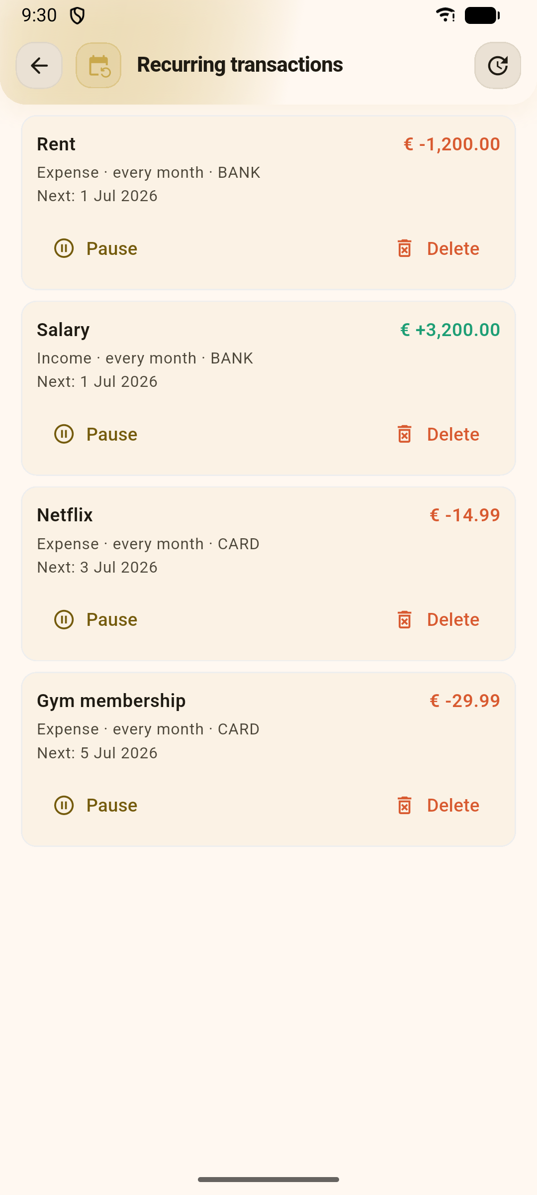 Recurring transactions