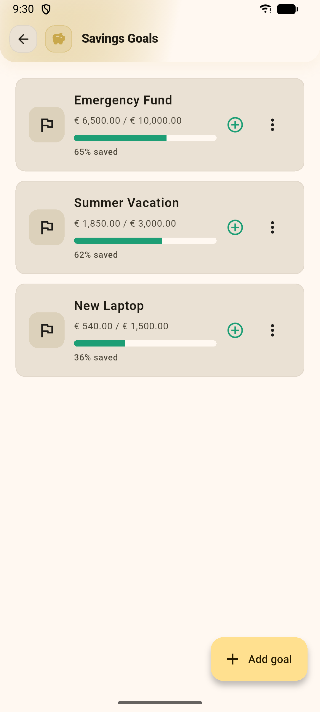 Savings goals