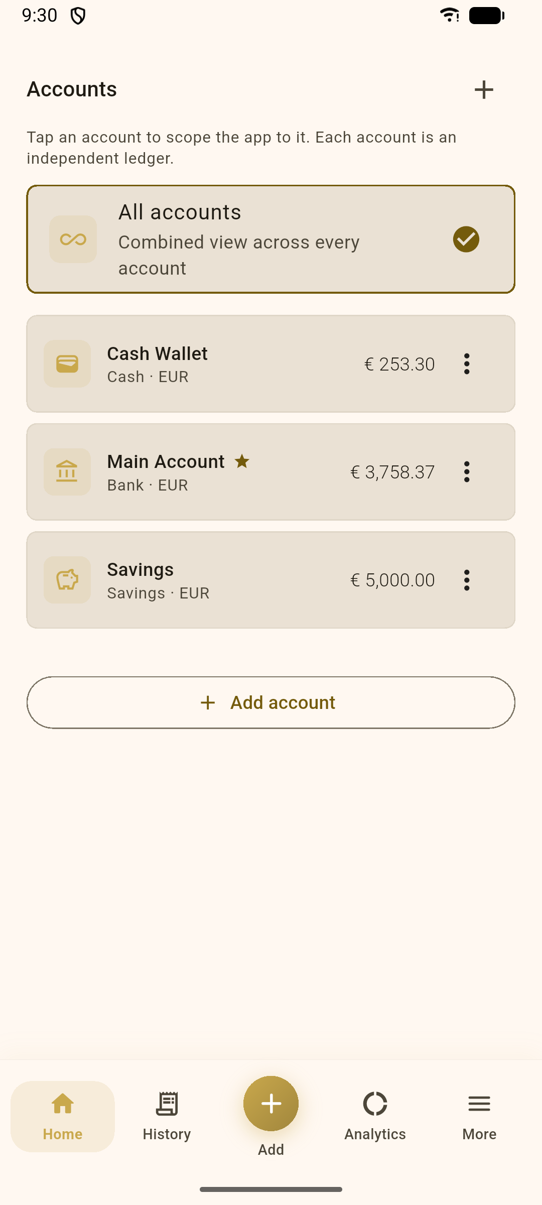 Accounts list