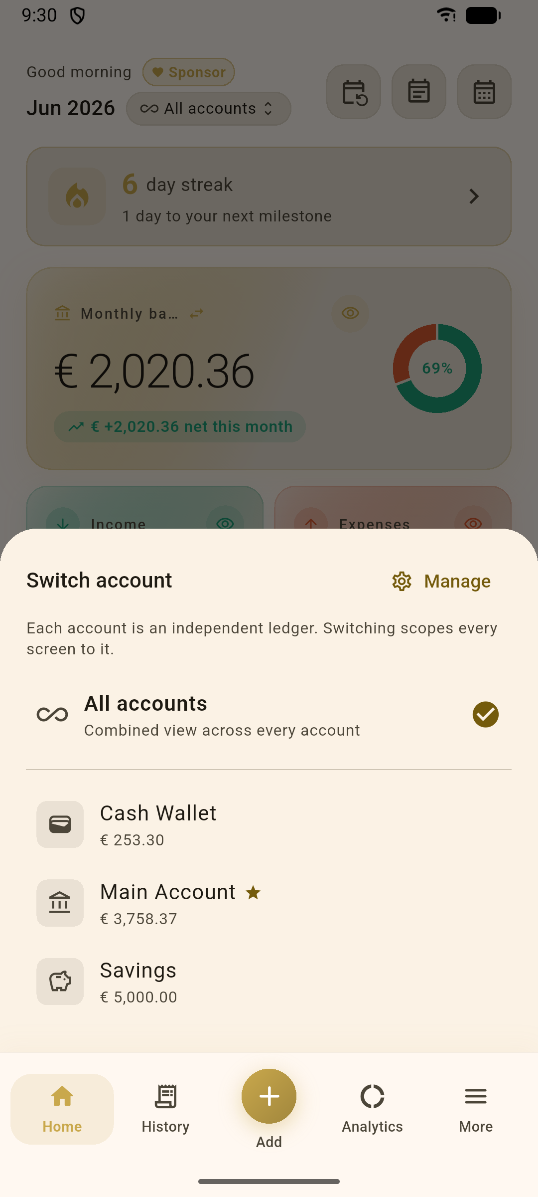 Account switcher sheet
